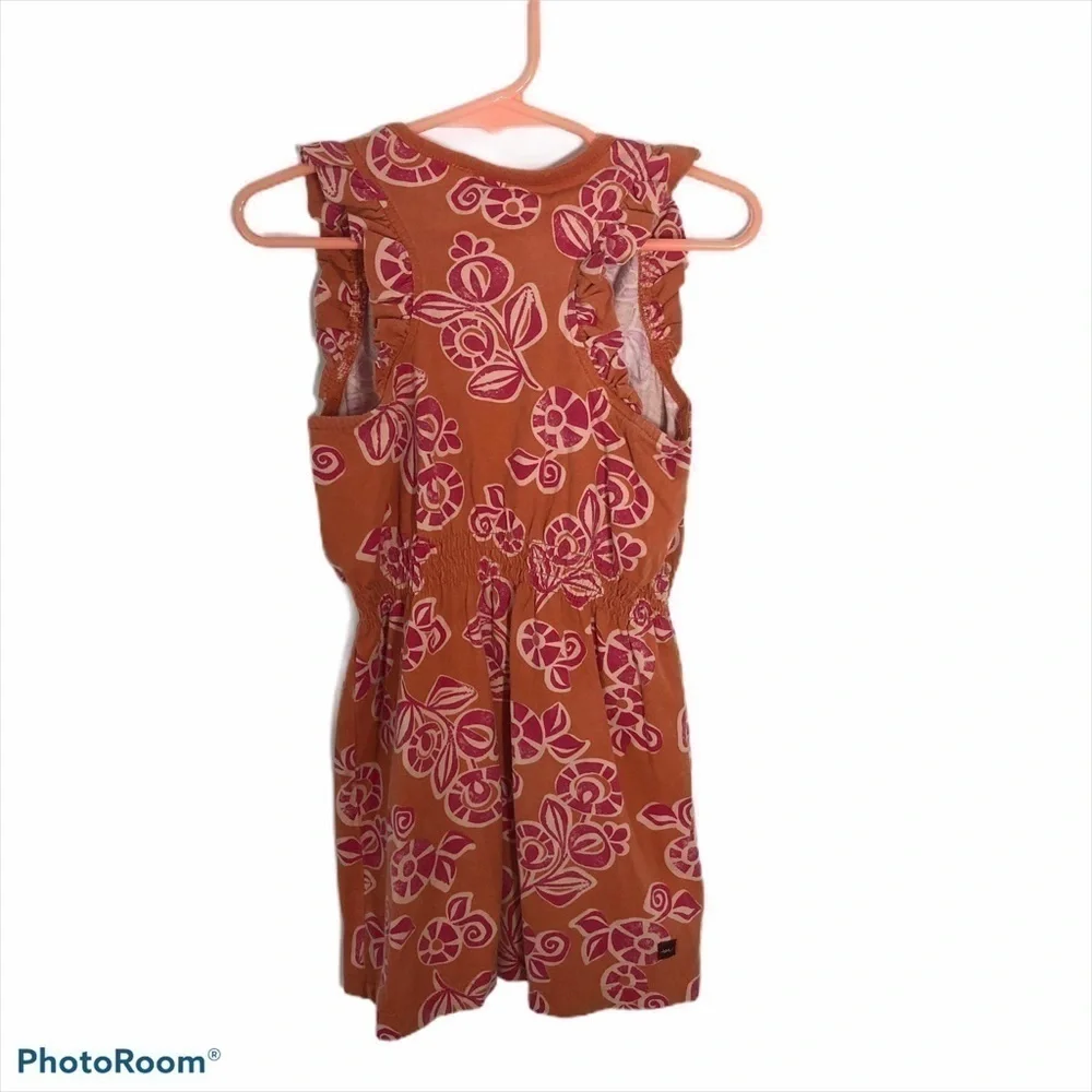 Tea Collection Orange Floral Print Dress Sz 4 Girl
